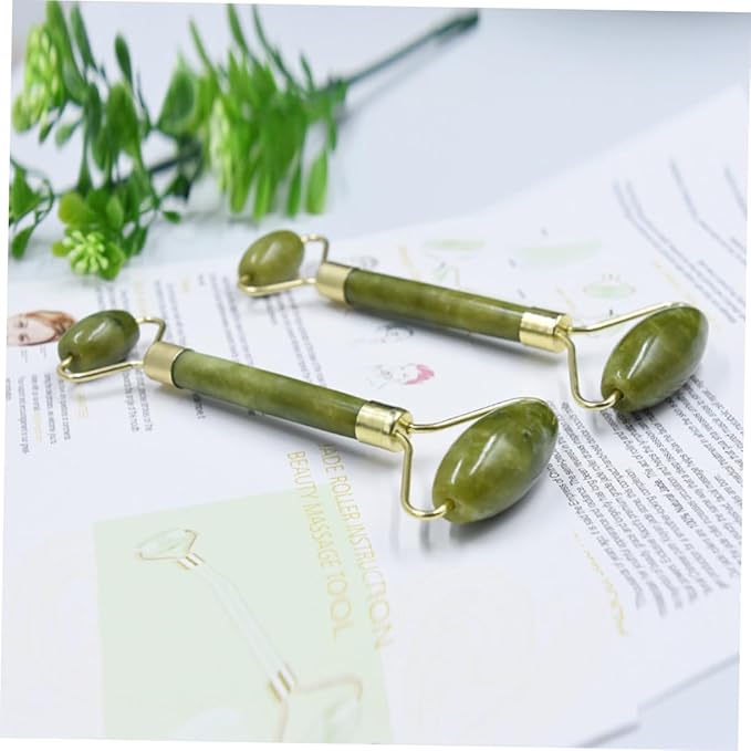 NOLITOY 3pcs Jade Roller Facial Massage Tool Portable Skin Care for Puffiness Relief and Migraine Soothing Natural Green Face Roller for Beauty Routine