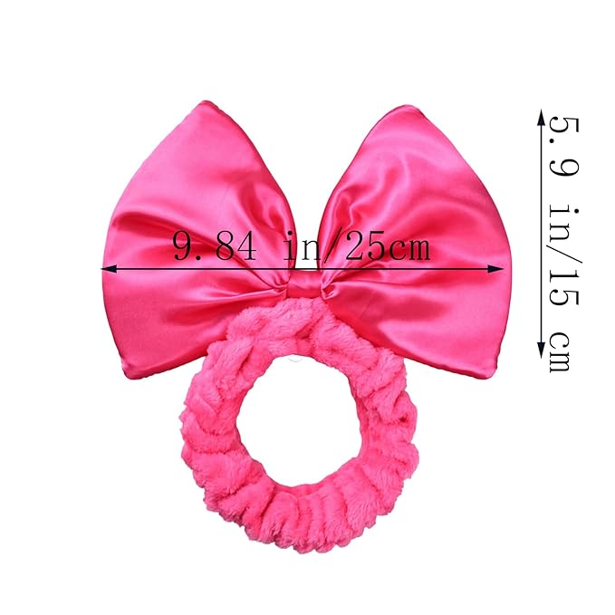 JIAHANG Large Satin Bow Facial Spa Headband, Facial Making Up Shower Skincare Hairband, Wash Face Headwrap for Women Girls