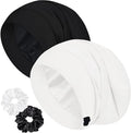Sleep Cap Bonnet for Sleeping, Adjustable Cooling Ice Silk Lined Hair Bonnets for Natural Curly Braids Beanie Hat Women Men