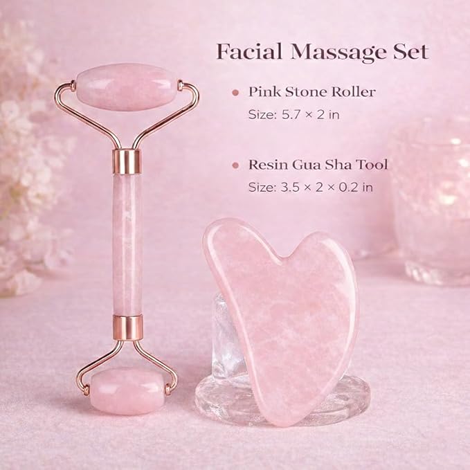Jade-Style Roller and Gua Sha Set, Cooling Facial Massage Tools, Smooth Resin Skincare Duo for Face & Neck