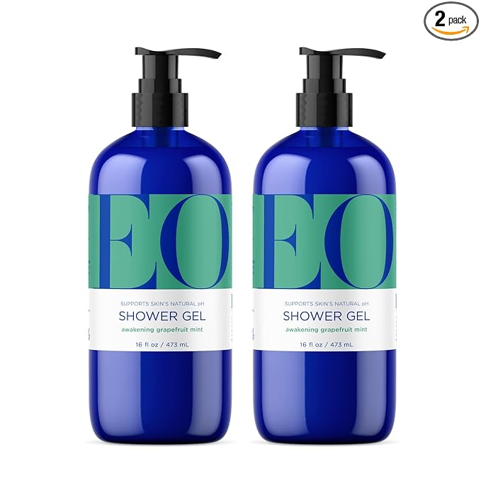 EO Shower Gel Body Wash, 16 Ounce (Pack of 2), Grapefruit and Mint, Organic Plant-Based Skin Conditioning Cleanser with Pure Essentials Oils