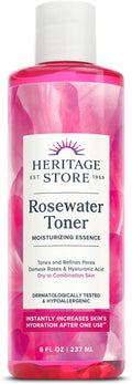 Heritage Store Rosewater Facial Toner with Hyaluronic Acid, Dry to Combination Skin Care, Hydrating Toner Refines Pores & Minimizes the Appearance of Fine Lines & Wrinkles, Alcohol Freeǂ, Vegan, 8oz