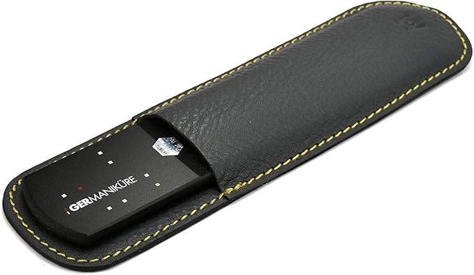 GERMANIKURE Pedicure Bar, Foot File, & Callous Remover - Black Glass with Leather Sleeve Ethically Made in Czech Republic