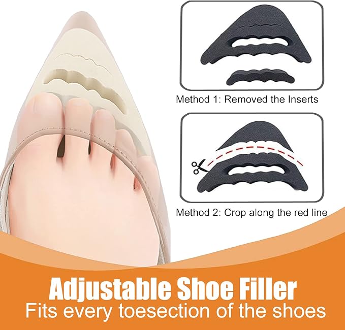16 Pairs Shoe Filler Heel Pads for Womens Shoes - Shoe Filler for Too Big Shoes Women with Toe Inserts, Toe Inserts for Too Big Fit