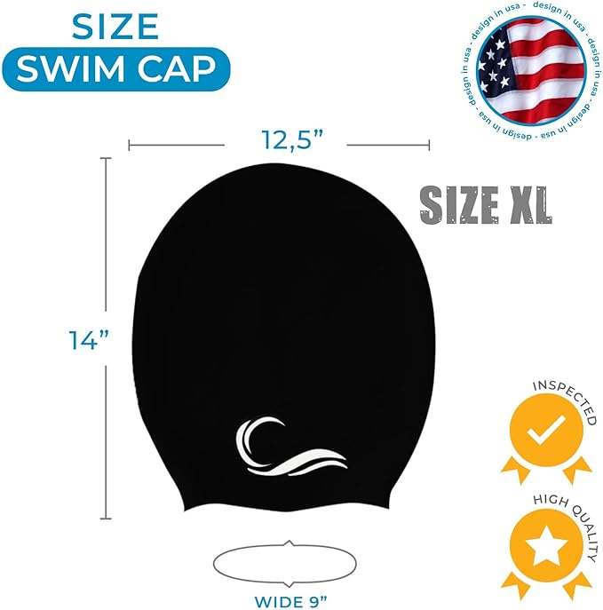 Interlaken Silicone Swim Cap (Check Size Before Buying) - Waterproof Black, Red & Blue Swim Cap