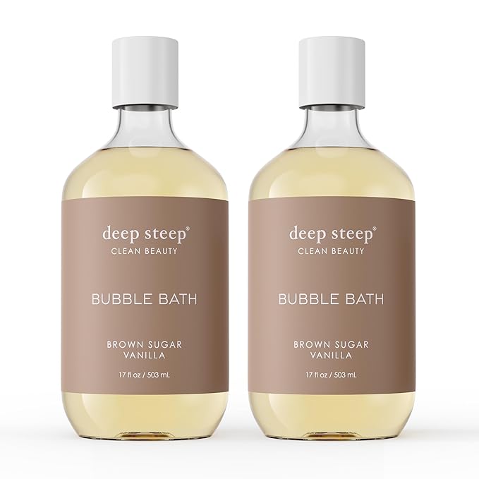 Deep Steep Bubble Bath, Brown Sugar Vanilla 17 oz (Pack of 2) – Hypoallergenic, Clinically Tested Soothing Soak with Shea Butter & Argan Oil – Sulfate-Free