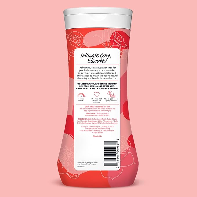 Summer's Eve Golden Glamour All-Over Daily Feminine Wash, pH-Balanced Body Wash for Women, Removes Vaginal Odor and Refreshes, 15 Fl Oz