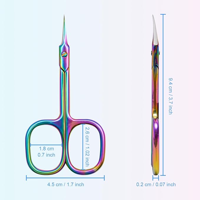 Lermende Cuticle Scissors Extra Fine Curved, Portable Stainless Steel Manicure Scissors with Sharp Curved Blade, Multi-Purpose Russian Manicure Cuticle Trimmer. (Colorful, Square Handle)
