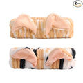 PERFECTSIGHT Spa Headband for Washing Face, 2 Pack Cute Hair Band for Shower Yoga Beauty Skincar Party, Soft Fluffy Makeup Headband, Kawaii Facial Headbands for Woman Girls, Leopard+Yellow Cat Ear