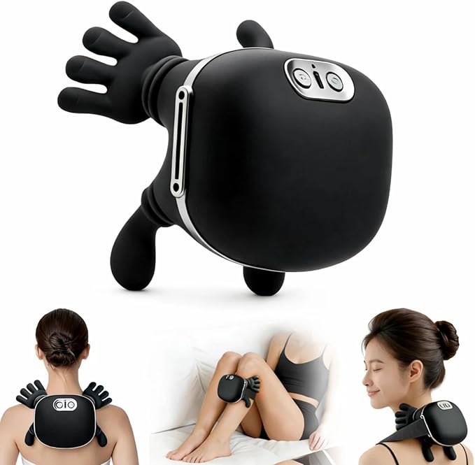 Cordless Neck Massager with Heat, 4D Bionic Shiatsu Neck and Shoulder Massager with Real Hand Kneading, Deep Tissue Back Massager for Home Office Travel, Gifts for Women Men (Black)