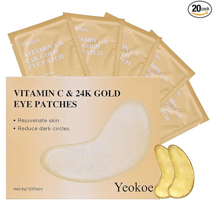 Yeokoe Under Eye Patches for Dark Circles,Puffy Eyes,20 Pairs Face Masks SkinCare With Vitamin C and 24k Gold