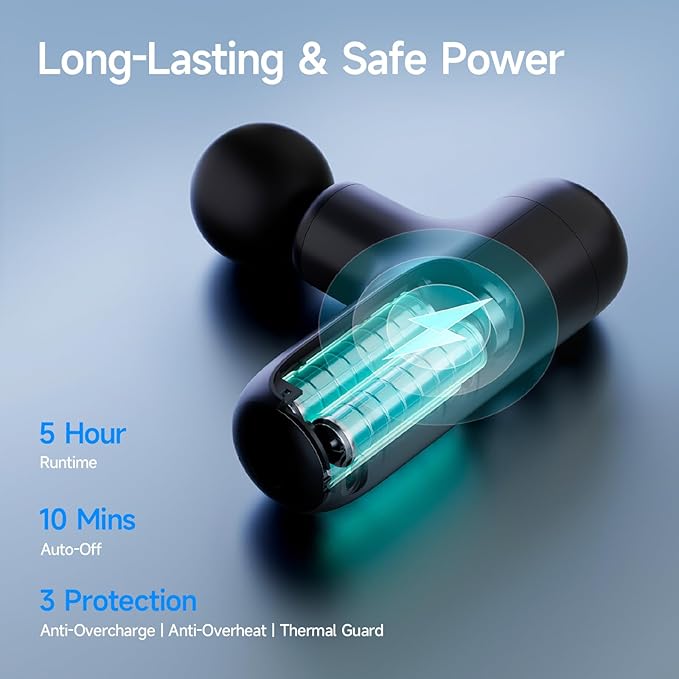 HEYCHY Super Mini Massage Gun Deep Tissue, Handheld Muscle Massager with 4 Heads, Percussion Travel Size Massager Gun for Back Pain Relief, Quiet for Home, Gym, Office, Perfect for Men & Women, Black