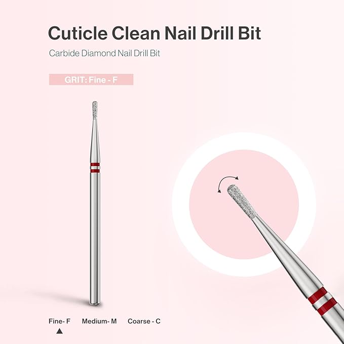 MelodySusie 1.2mm Pear Shape Cuticle Clean Nail Drill Bit 3/32'', Professional Safety Carbide Diamond Under Nail Cleaner for Cuticle Dead Skin Nail Prepare, Beginners Bits, Series Bit-S, Fine