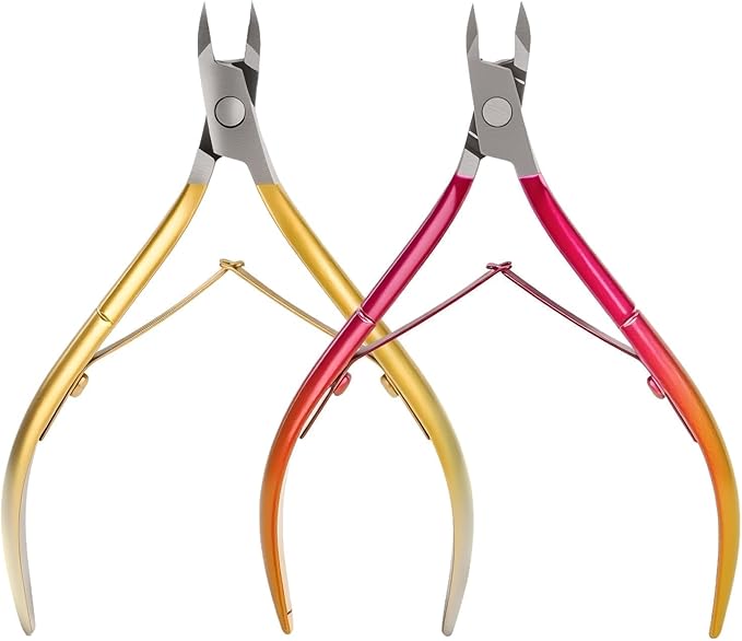 Cuticle Nippers Kit: Precision Nano-Coated Stainless Steel Cuticle Trimmer Remover for Fingernails and Toenails, Cutter for Manicure Pedicure, Nail Clippers Tools for Women (Gold+ Red 2PCS)