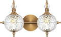 Brushed Antique Brass Bathroom Vanity Light Fixture Vintage Style - 2 Light G9 Bulb Compatible, 17" Wide Bathroom Lighting Over Mirror with Hand-Etched Glass Shades, Easy Mount for Makeup Area