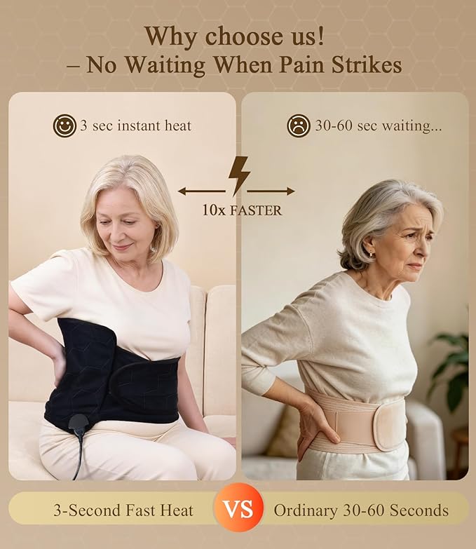 Hot Heating Pad for Back: 160℉ Extra Hot 3s Fast Heat Far Infrared Deep Penetration Muscle - Deeper Relief for Chronic Lower Back Pain for Women Men Elderly - 8 Temps 4H Auto Off Washable