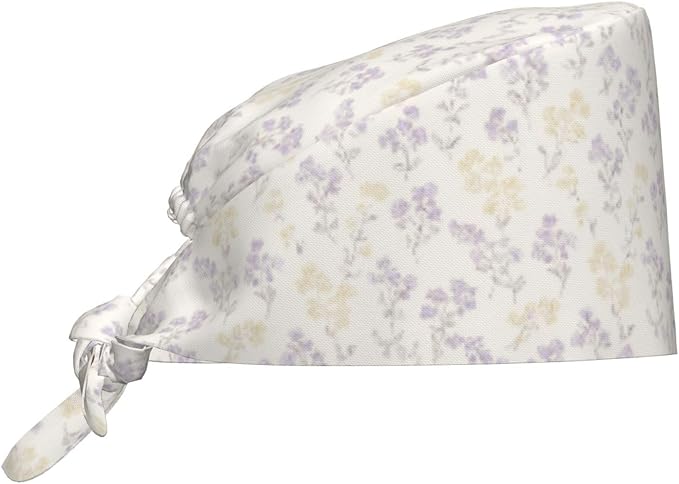 Scrub Cap for Women and Men Boho Black Leaf Pattern Adjustable Breathable Sweatband Hat for Work Kitchen Spa Shower Daily Use