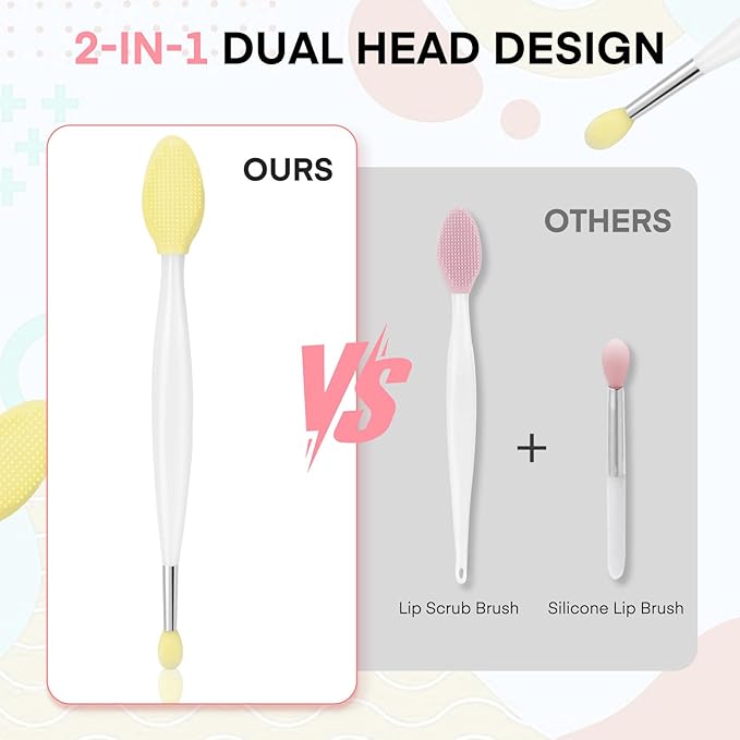 Unaone Lip Scrub Brush - 3 PCS Dual-ended Lip Scrubber Exfoliator and Silicone Lip Brush, 3-in-1 Silicone Lip Scrub Tool Lip Mask Applicator, Gentle Exfoliator & Applicator for Soft