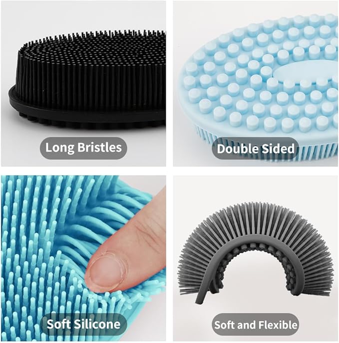 3 Pack Silicone Body Scrubber, Soft Silicone Loofah Silicone Body Brush Exfoliating Body Scrubber, Bath Shower Scrubber for Body, 2 in 1 Bath and Shampoo Wash Brush for Skin Exfoliation Men Women