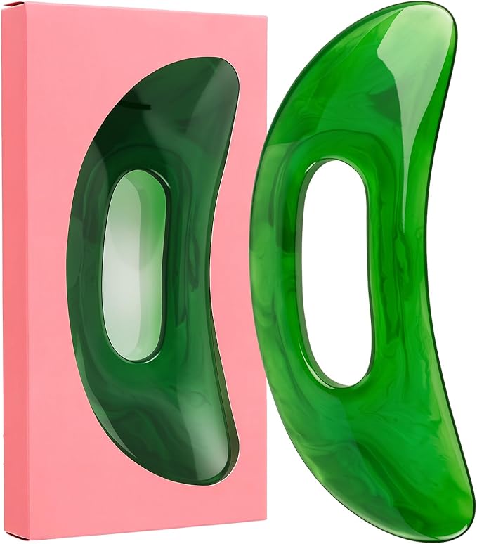 Gua Sha Massage Tool with Handle, Green Resin Myofascial Release Tool, Handheld Guasha Board for Back, Neck, Leg, Muscle Relief and Lymphatic Drainage