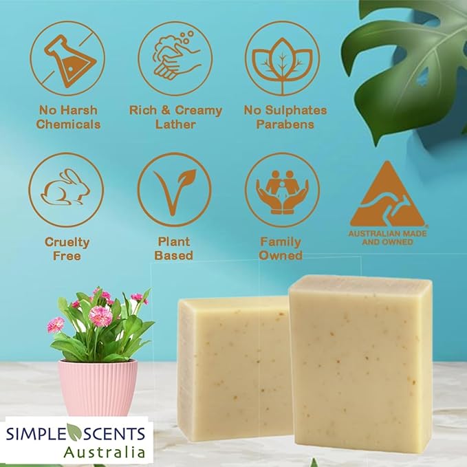 Simple Scents Australia Almond Scented Natural Soap Bars (5 Bars), 3.5oz Moisturizing French Triple Milled Soap Bars Enriched with Shea Butter - Pure Plant Oil Bath & Body