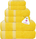 CASA COPENHAGEN Solitaire 6Pcs 100% Egyptian Cotton Large Designer Towels Gift Set- Butter Yellow, 600GSM, 2Bath 2Hand 2Washcloths, Bath Towels for Bathroom Set for Women & Men
