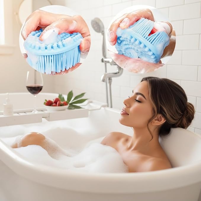 Silicone Body Scrubber 3 Pack Silicone Loofah Exfoliating Body Scrubber Soft Silicone Shower Brush with Handle Double Sided Bath Body Brush for Women Men Cleaning Massage Sensitive Skin, Lather Well