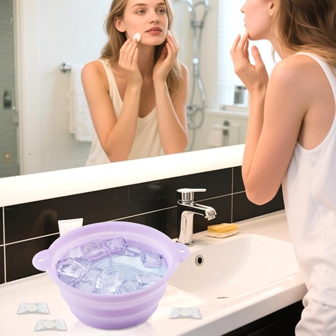 Face Bowl for Ice with Built-In Ice Tray, Collapsible Silicone Facial Ices Bath Bowl for Cold Plunge Therapys, Skin Tightening & Acne Relief, Portable Spa Tool for Home Travel (COLOR:purple)