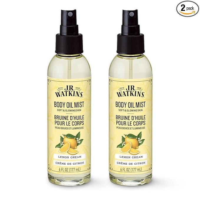 J.R. Watkins Naturally Hydrating Body Oil Mist, Lemon Cream, 6 fl oz, 2 Pack