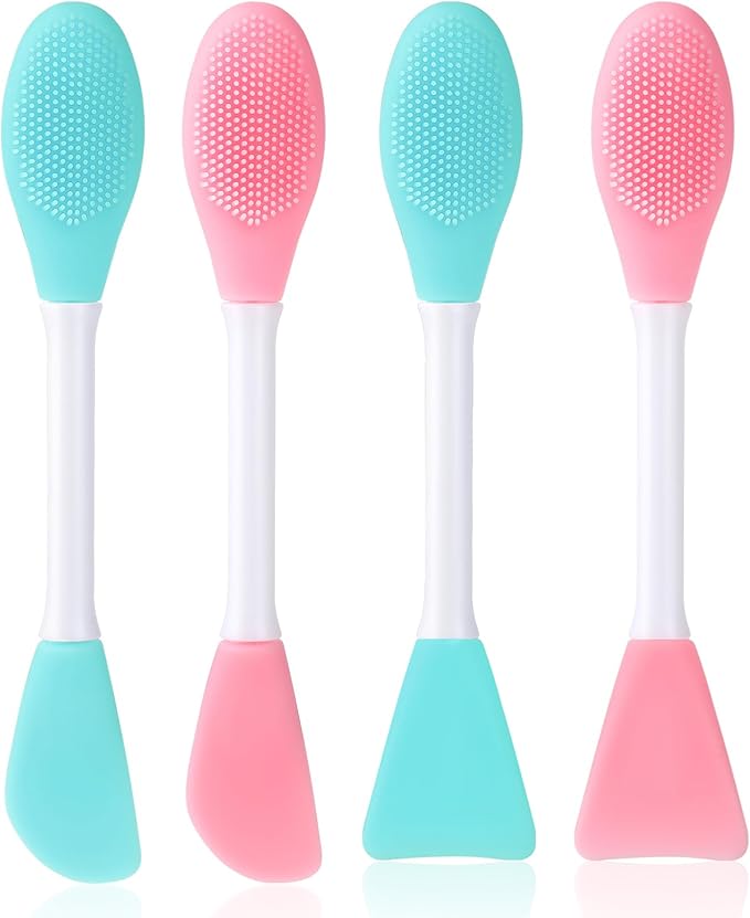 4 Pcs 2 in 1 Double-Sided Facial Scrubber Brush Tool, Facial Cleansing Brush, Face Masks Skincare Brushes for Pore Cleansing, Remove Blackheads, Makeup Skincare Removal