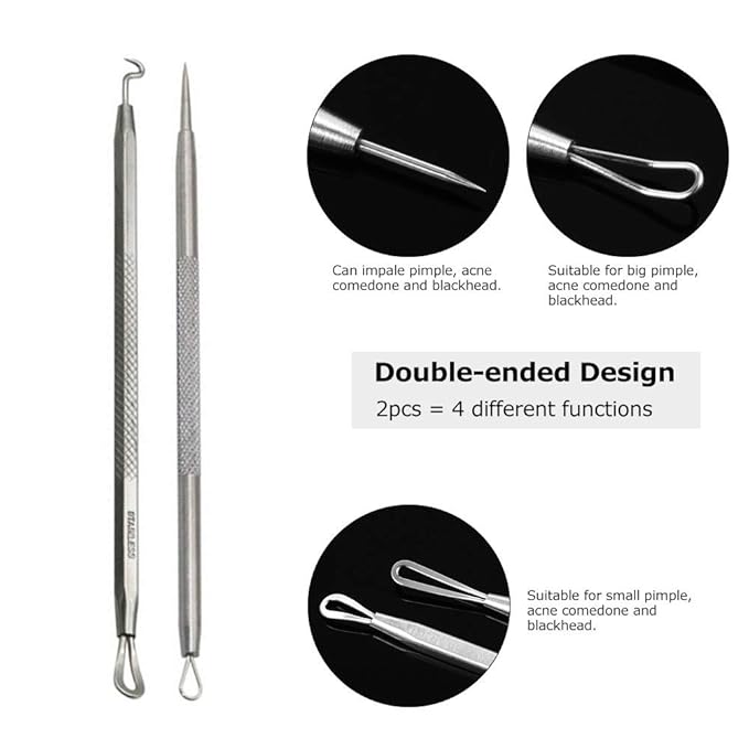 Pinkiou Blackhead Remover Comedone Pimple Popper Tool Acne Extractor Blemish Remover Ingrown Hair Tweezers Removal Kit Whitehead Remover Zit Treatment Skincare Tools for Face Nose,8 PCS