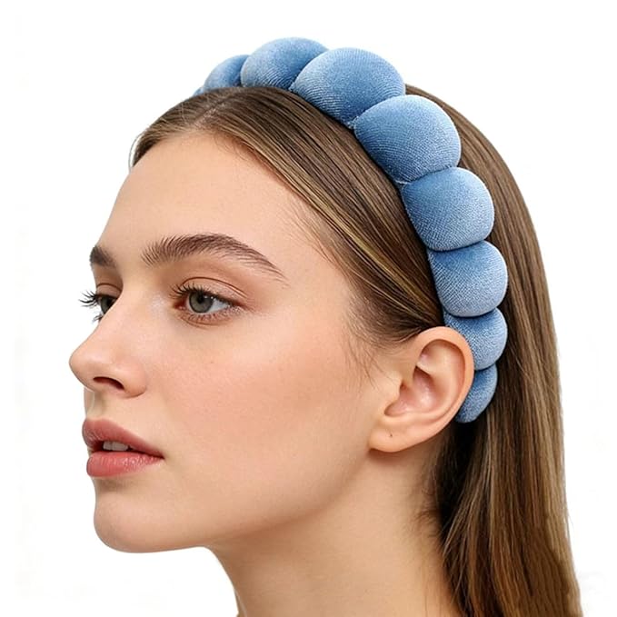 Headbands Women Hair Head Bands, Padded Fabric Hair Bands Wide Velvet Non Slip Headband Hair Accessories for Women Girls, Blue