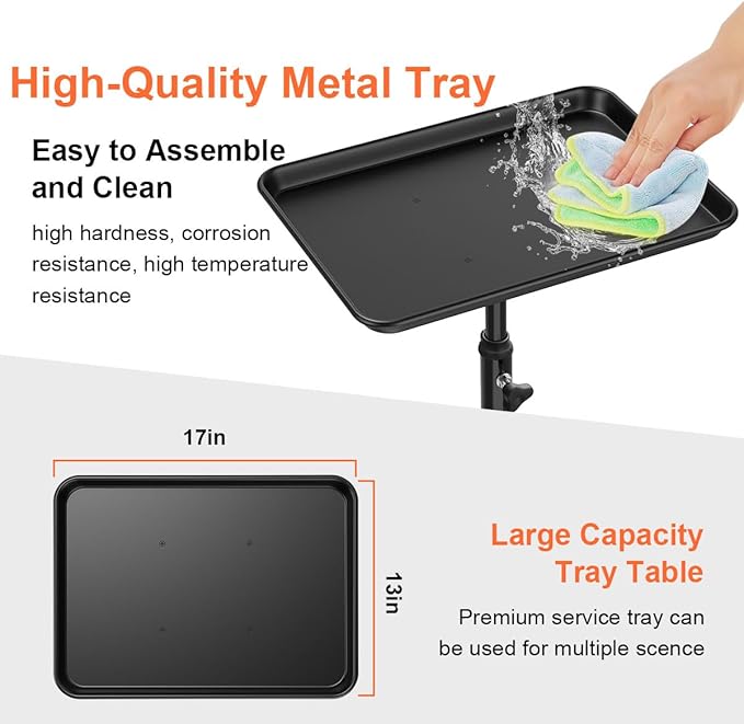Salon Tray Cart Tattoo Tray Rolling Cart, Service Rolling Tray, Height Adjustable Styling Tray, Storage Tray Trolley for Beauty Salon Clinic Spa (Black)