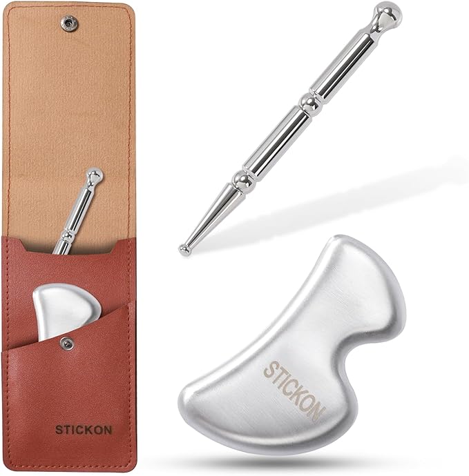 STICKON 2 in 1 Gua Sha Facial Tools Massage Scraper, Stainless Steel Acupuncture Pen Trigger Point Massage Tool Relief Pain for Full Body Acupressure Pen(STICKON-58)