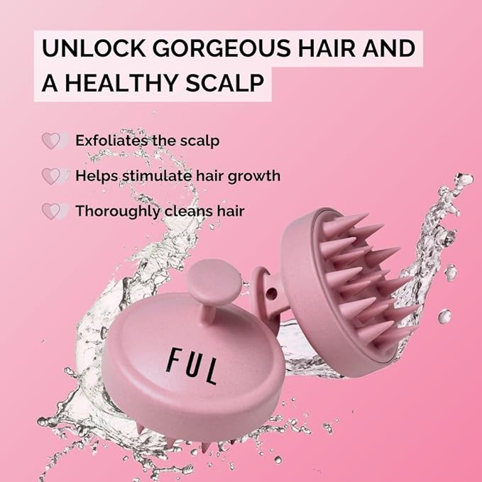 FUL Scalp Massager with Super Soft Silicone Brush for Hair Growth and Exfoliating Scalp, Ideal Scalp Massager Hair Growth Tool and Scalp Brush for Stimulating Hair and Cleansing (Pink)