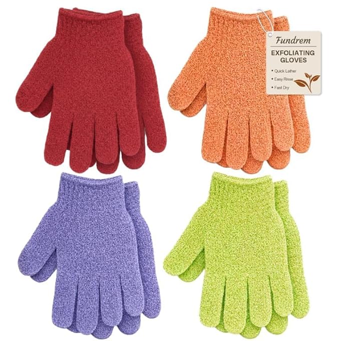 4 Pairs Exfoliating Gloves for Shower, Shower Gloves, Body Scrubber, Korean Exfoliating Mitt Body Scrubber, Microfiber Bath Gloves, Exfoliate Sponge Loofah Wash, Shower Scrubber