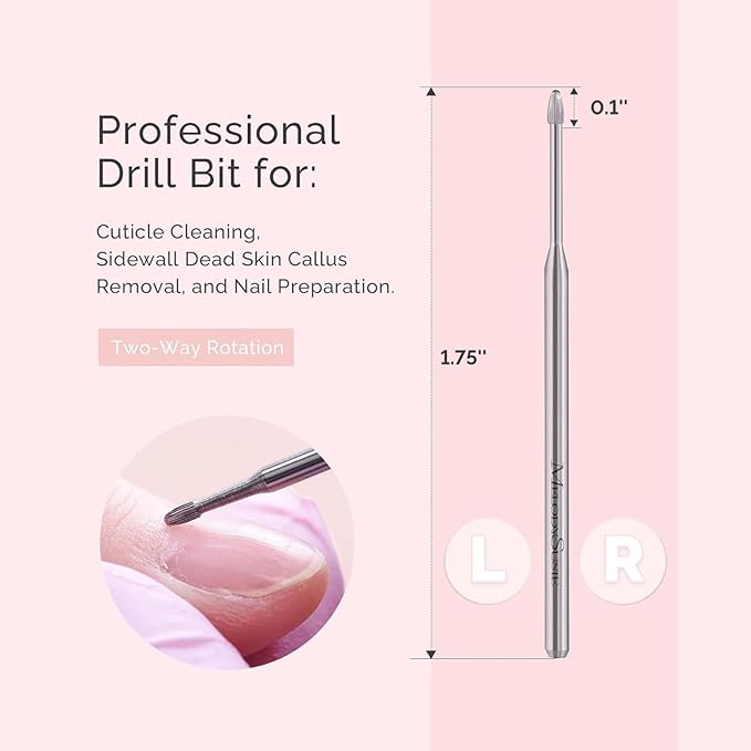 MelodySusie Cuticle Clean Nail Drill Bit 3/32'', Professional Safety Carbide Under Nail Cleaner Nail Bit for Cuticle Dead Skin Nail Prepare, Two Way Rotate, Manicure Nail Salon Supply(Silver, Coarse)