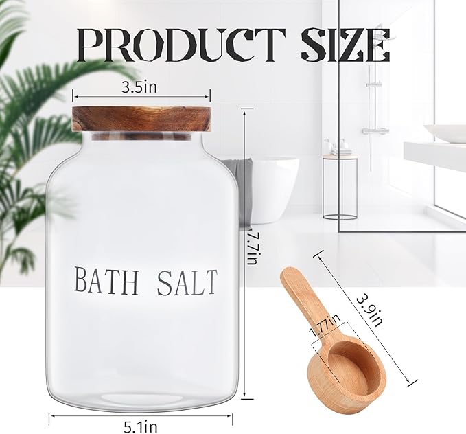 BKYFPQ 74 oz Glass Bath Salts Jar,Bath Salt Container with Wooden Lid and Scoop,Bathroom Organizers and Storage,for Bathroom Bath Decor,Home Decor,Bathtub Accessories for Women