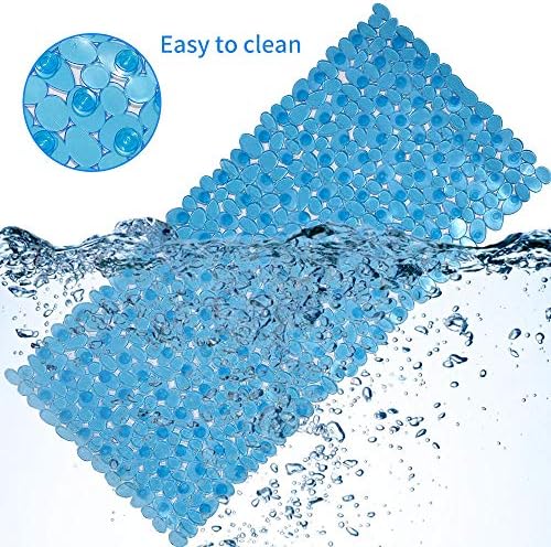 Pebble Shower Mat Non Slip Tub Mat 35"X16" with Suction Cups,Clear Blue - Image 3