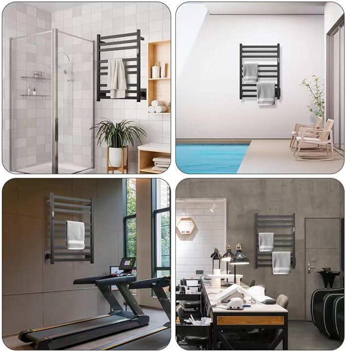 9-Bar Towel Warmer, Wall-Mounted Electric Heated Rack for Bathroom, 24-Hour Timer Smart Switch, 304 Stainless Steel Heated Towel Holder, Hard Wired an Plug in Electric Heated Dryer