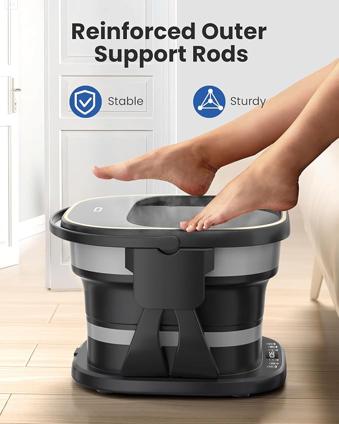 Puboo Collapsible Foot Spa Bath Massager with Heat, 95-115°F Precise Temp Control, Motorized Massage Rollers, Heated Foot Bath Soak Tub, Fits up to US Men’s Size 11 / Women’s Size 12.5