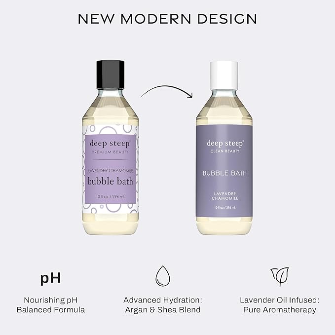 Deep Steep Bubble Bath, Lavender Chamomile, 10 oz – Soothing Soak with Shea Butter, Argan Oil, Aloe Vera & Coconut Oil – Vegan, Sulfate-Free, PH-Balanced Clean Beauty
