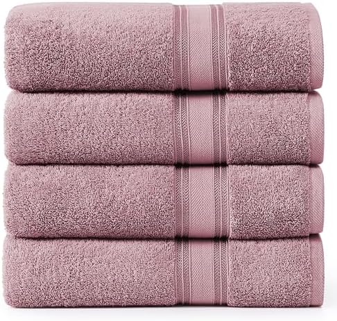 LANE LINEN 100% Cotton Large Bath Towels Set of 4 (30"x60") - Zero Twist, Mercerized Cotton Bathroom Towel 4 Pack - Quick Dry, Soft & Absorbent Large Towels Set - Oeko Tex Certified - Wishful Mauve by LaneLinen