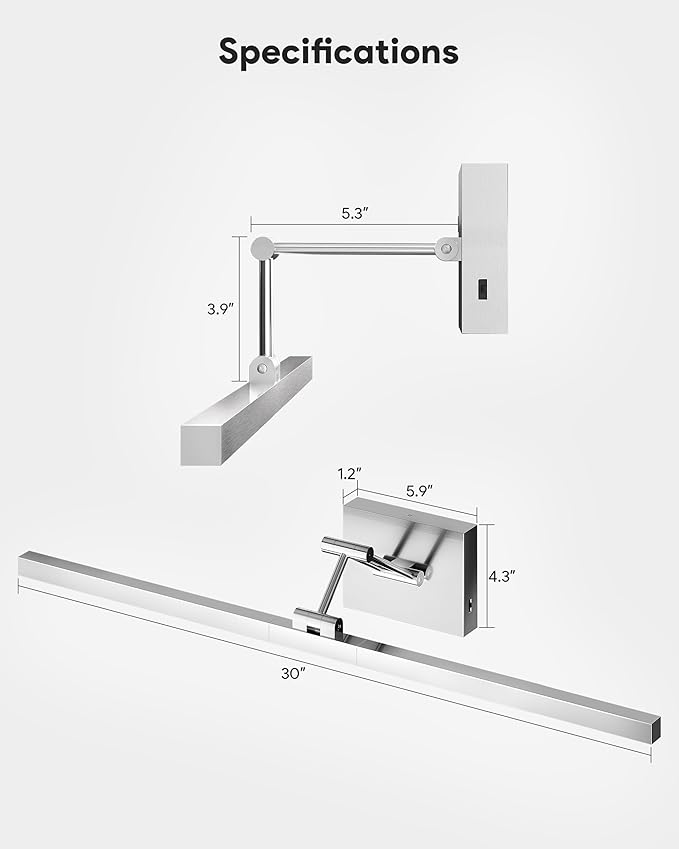 VONLUCE 30" LED Bathroom Vanity Light, 3CCT Modern LED Vanity Lights with 360° Rotatable Head Swing Arm, 11.4W Bathroom Light Fixture Over Mirror, LED Lights for Bathroom Bedroom, Brushed Nickel
