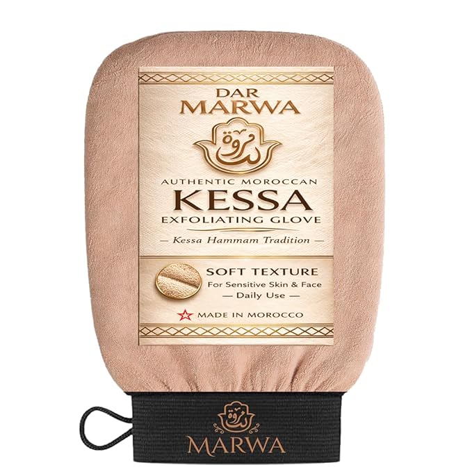 Moroccan Kessa Exfoliating Glove – Soft Hammam Exfoliating Mitt – Dead Skin Remover for Sensitive & Delicate Skin – Body Exfoliator – Made in Morocco