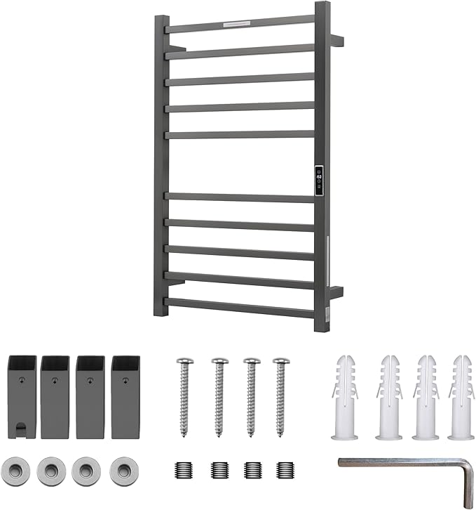 Heated Towel Racks for Bathroom, Wall Mounted Electric Towel Warmer Racks with Timer & Temperature Control, 10 Bar Stainless Steel Towel Heater for Bathroom, Gunmetal Grey, Plug-in