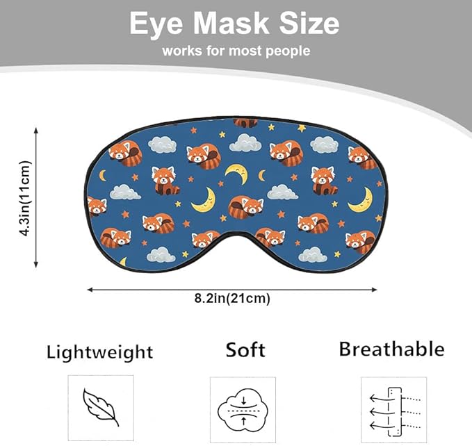 Red Panda Silk Sleep Mask Stars Moon Cloud Night Blue Sleeping Soft Eye Shade Cover for Men Women Boy Girl Airplane Travel with Elastic Strap