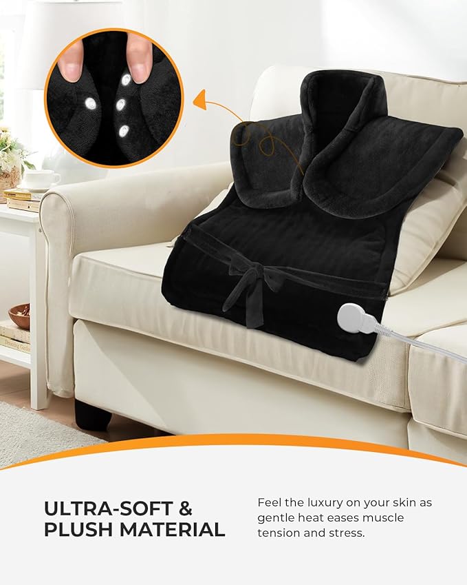 CooCoCo Heating Pad for Neck and Shoulders and Back Pain Relief, HSA Eligible 24"x37" Electric Heat Pad, Auto Shut Off, ETL Certified, Black