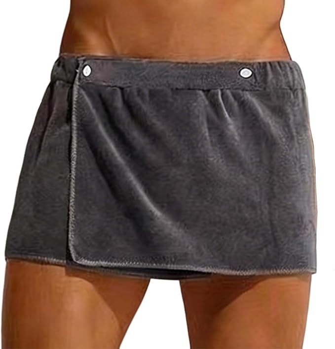 Men Boys Soft Wearable Bath Towel Short Pants Adjustable Mircofiber Towel Pool Beach Spa Bathing Shower Cover Up Wrap Around Towel (Grey)