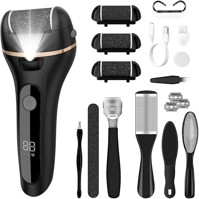 Electric Callus Remover for Feet with 3 Rollers, Waterproof Electric Foot Callus Remover, Rechargeable Portable Foot Scrubber, Professional Pedicure Tools, Foot Care for Dry/Dead Skin, 2 Speed, Black